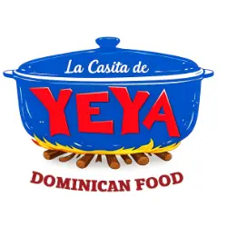 Yeya the hidden inn punta cana logo for la casita de yeya dominican food a blue cooking pot with red yeya white la casita de text on the lid roasted beans beneath and dominican food curved below